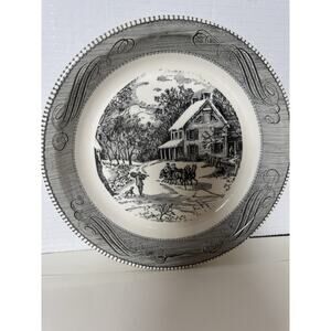 Royal China Jeannette Currier & Ives Black Pie Plate Dish Sleigh Ride 10" Vtg